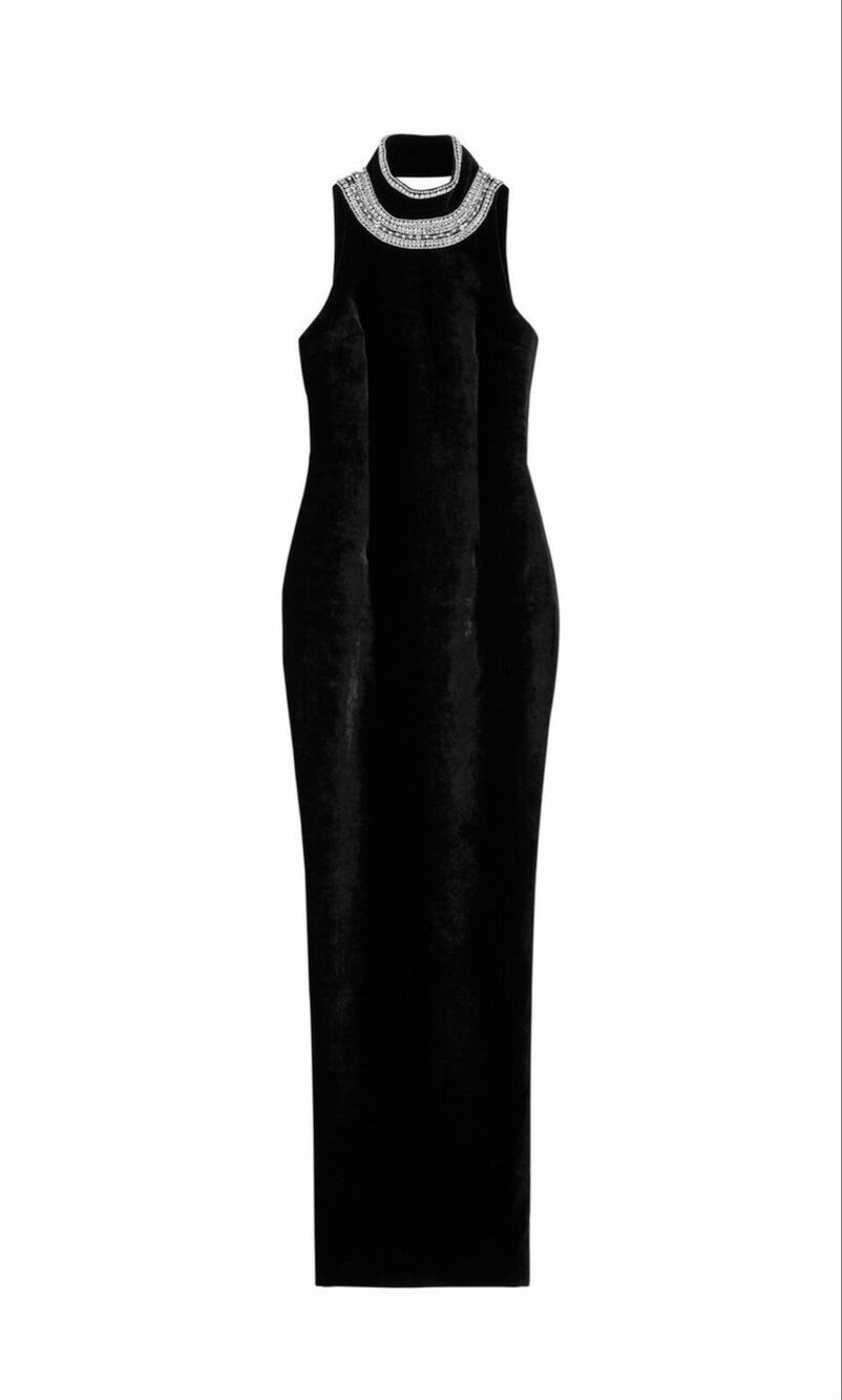 Balmain Crystal-embellished Open-back
Velvet Gown Black